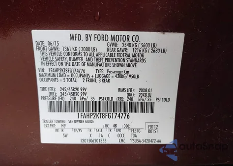 2015 Ford Taurus Sho z USA, uszkodzony, nr VIN 1FAHP2KT8FG174776